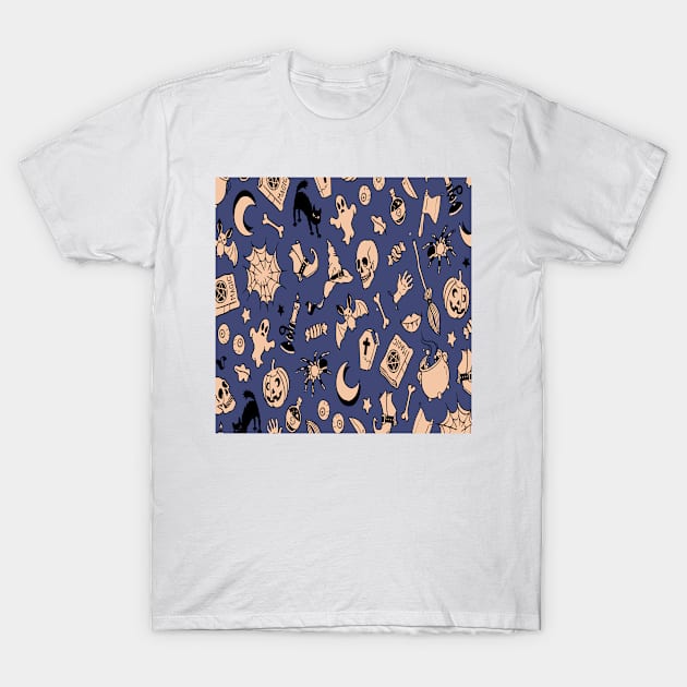 Night Background Halloween Doodles Pattern T-Shirt by Modern Art